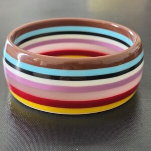 VTG Muti Colors Striped Lucite Chunky Wide Statement Bangle Bracelet